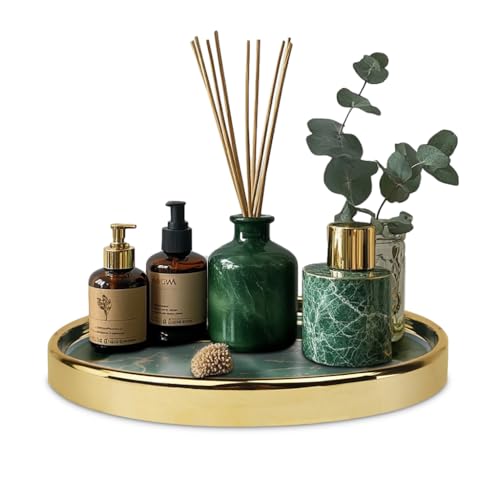 Makeup Perfume Organizer Round Bathroom Vanity Tray Decorative Dresser Tray Countertop Organizer Tray for Cosmetics,Green - color: Green, size: 8.6"
