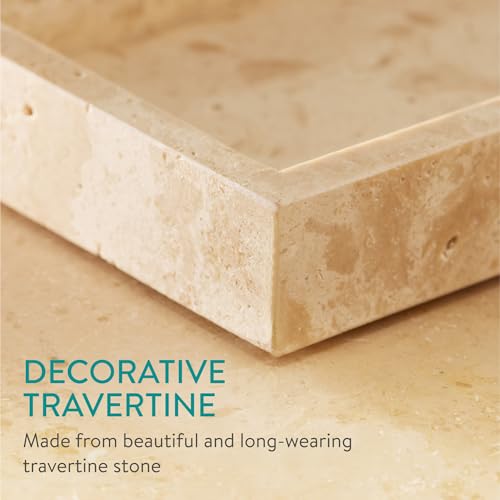 Navaris Travertine Decorative Tray - Durable Bathroom Organiser - Trays for Perfume, Jewellery, Vanity & Coffee Table Decor - 25 x 12cm Rectangle Tray, Beige - size: 9.8" x 4.7" x 1.2"