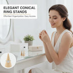 Natural Wood Ring Display Cones, 10 Pack Vertical Jewelry Holder Stands, DIY Craft Finger Ring Organizer