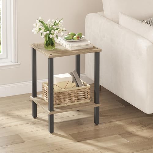 TUTOTAK End Table, Side Table, Nightstand, 2-Tier Storage Shelf, Sofa Side Table for Small Space, Living Room, Bed Room TB01BG034 - color: Greige