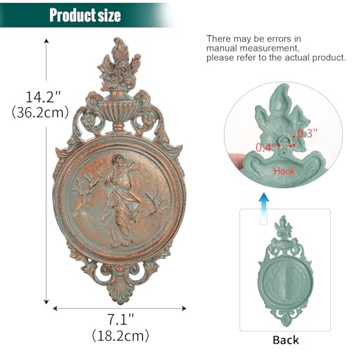 Sungmor Ornate Cast Iron Wall Art Plaque – Classical Woman Relief in French Country Style, Decorative Wall Sculpture - Vintage Hanging Décor for Home, Garden, or Patio – Rustic Black Finish - color: Red Copper & A
