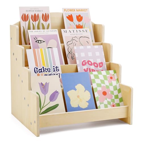 Exood Greeting Card Organizer Display Stand , 4-Tier Wooden Rack Holder for postcard Brochure Photos Sticker Retail