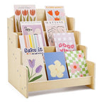Exood Greeting Card Organizer Display Stand , 4-Tier Wooden Rack Holder for postcard Brochure Photos Sticker Retail