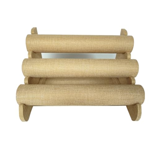 Ebonee Detachable Bracelet Holder with 3 Tier Rack, Jewelry Bangle Necklace Watch Display Organizer Stand for Store Sell Show, Scrunchie Head Ties Organizer Storage Show Tower (Yellow Linen)