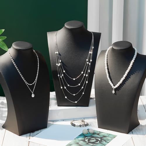 Kigley 6 Pcs Black PU Leather Jewelry Bust Display Necklace Holder Stand Necklace Mannequin Holder for Jewelry Display Trade Show(13.39 x 3.94 x 8.07 Inches) - size: 13.39 x 3.94 x 8.07 Inches