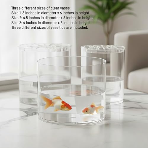Liotww Shatterproof Acrylic Flower Vase - 7.8" H Wide Mouth Short Cylinder Vases for Home Decor, Wedding Party Centerpiece Clear Plastic Vase (D6”/D4.8”/D4”) - color: L 3 Clear-d
