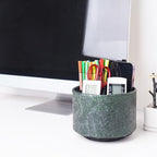 lizimandu Round Leather Art Supply Organizer,Remote Control Holder,360 Degree Spinning,Multi-Functional Pencil Holder,4 Compartments Desktop Stationary Organizer(1-Carved Metal Green1) - color: 1-Carved Metal Green1