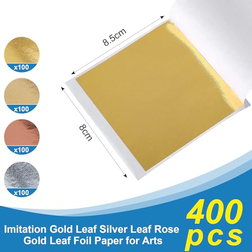 400 Pcs Imitation Rose Silver Gold Leaf Sheets for Resin, Gold Foils Sheets Paper Nail Foil for Paint, Resin, Nails, Jewelry, Arts, Gilding Crafting, Decoration, Sculpture, Furniture