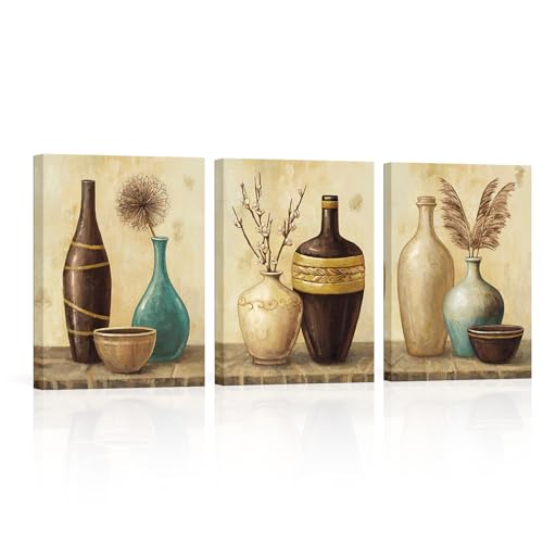 sechars Vintage Vase Wall Art Farmhouse Flowers Pampas Grass Painting Canvas Pictures Retro Brown Aesthetic Artwork Living Room Bedroom Decor (Brown, Small)