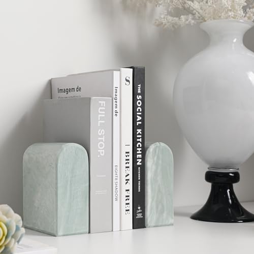 Luxury Marble Bookends for Shelves, 13LB Heavy Duty Marble Book Ends for Heavy Books, Stone Bookends Decorative, Polished, Light Green Arch, Set of 2 - color: Light Green, size: 2.5×4.7×5.7 Inch