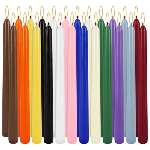 24 Pack 10" Tall Colored Taper Candles, Dripless Unscented Colorful Candlesticks for Birthdays Dinner Party Home Décor, Long Burning Spell Chime Candles for Meditation. - color: 24Pack-Multiple Colors-10inch