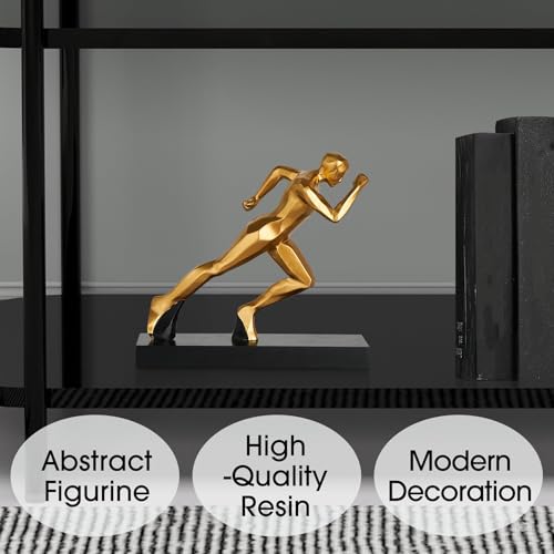 AWNR Male Runner Statue Abstract Figurine Gold Decor Resin Art Sculpture Modern Home Decor for Living Room TV Stand Desk Accents Shelf Decor Office Decorations Perfect Collectible - color: Gold Runner