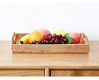 Hand-Woven Rattan Rectangular Serving Tray with Handles for Breakfast, Drinks, Snack for Coffee Table (14.5x10.2x1.4inches) - size: 14.5x10.2x1.4inches