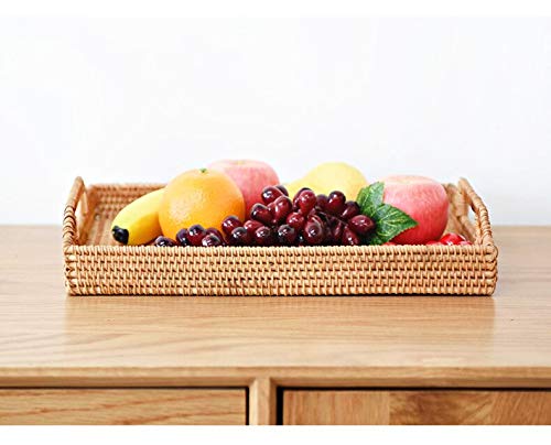 Hand-Woven Rattan Rectangular Serving Tray with Handles for Breakfast, Drinks, Snack for Coffee Table (14.5x10.2x1.4inches) - size: 14.5x10.2x1.4inches
