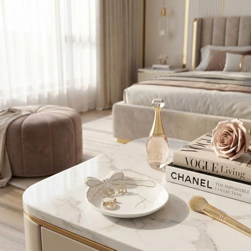 COLLECTIVE HOME Custom Initial Ceramic Jewelry Tray with Bow - Ring Holder & Earring Dish | Christmas Gift Idea for Women, Unique Birthday Present for Her (A) - color: A