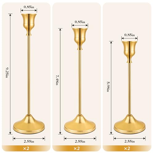 6PCS Candlestick Holders, Taper Candle Holder for Candlesticks, Metal Taper Candle Holders Glaceful Decor Set for Wedding Centerpieces, Christmas, Birthday Party, Holiday Dinning Table Décor