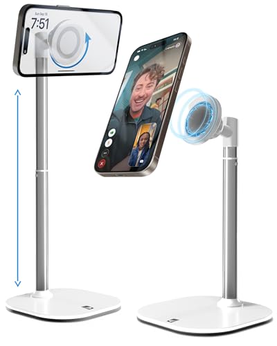 COOPER MagStand, Adjustable Magnetic iPhone Stand for Desk & Phone Holder for Video Recording, Compatible with MagSafe, Stand for iPhone 17 Pro Max, 16/15/14/13/12, Small Mag Safe Tripod (White) - color: Frost White