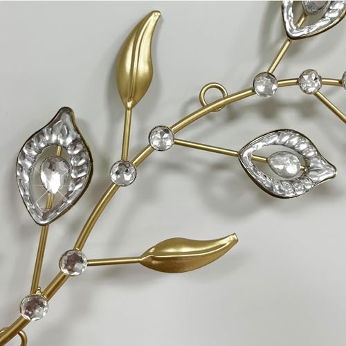 Cityelf 3 Set Crystal Leaf Wall Art Sculpture Iron Tree Leaves Branch Hanging Wall Décor Jeweled Bling Home Deor Acrylic Diamond Accent … - color: gold set 3