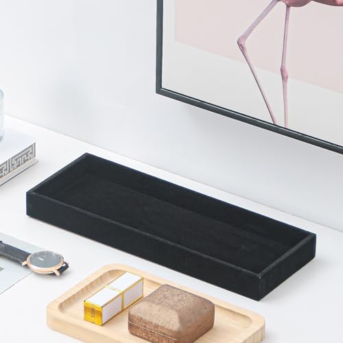 Divided Drawer Organizer Tray, Velvet Jewelry Storage Tray, Necklace Bracelet Ring Earring Display Tray,Bedside Nightstand Desk Holder Tray for Phone Watch Sunglasses Cosmetics Storage/Black/1grid - color: Black, size: Grid1