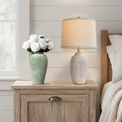 Ceramic Flower Vase Home Decor - 9.2 inch Large Farmhouse Table Vases, Rustic Decorative Vases for Kitchen Living Room Coffee Dining Shelf Mantel Decoration - color: Farmhouse Green-9.2"