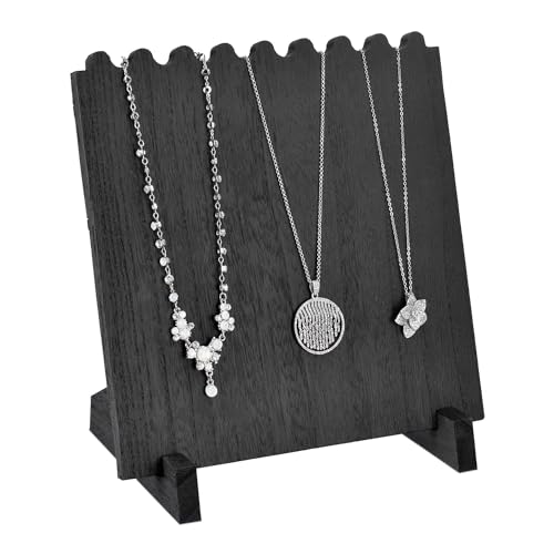 MOOCA Wooden Plank Necklace Jewelry Display Stand for 8 Necklaces, Jewelry Display Holder, Wood Plank Storage Holder, Jewelry Stand, Black Color - color: Black