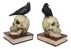 Ebros Edgar Allan Poe Harbinger of Doom and Bad Omens Raven Crow Perching On Skull with Ancient Book Pair of Bookends Statue 7.5" Tall Bibliography Gothic Macabre Ossuary Figurine As Halloween Decor