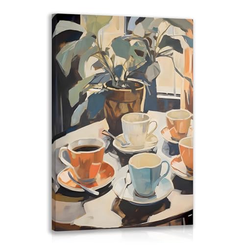 GELDSTEI Framed Coffee Wall Art, Vintage Cafe Aesthetic Picture, Cafe Bar Wrapped Canvas Artwork, Retro Coffee Poster Print, Modern Rustic Wall Decor for Kitchen Dining Room Ready to Hang 12x16 Inch - color: Orange-Blue, size: 16"L x 12"W
