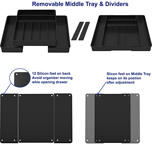 Simple Houseware Expandable Kitchen Drawer Flatware Organizer, Black – Adjustable Cutlery Tray with 9 Compartments for Utensils and Silverware - color: Black