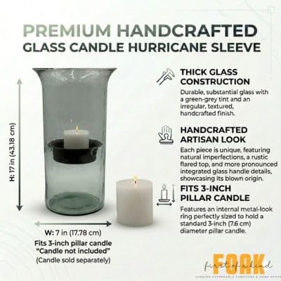 First of a Kind Glass Hurricane Pillar Candle Holder with Rustic Metal Insert, Perfect as a Centerpiece (Medium) - size: 15" Tall Clear