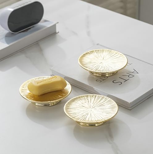 Ceramic Gold Candle Plate Set, 3-Piece – Decorative Candle Holder Tray for Pillar Candles, Jewelry, Trinkets or Bathroom Counter – Elegant Gold Finish for Tabletop & Home Décor - color: Gold 1