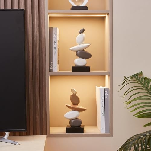 Fake Sandstone Statue Home Decor for Living Room, Modern Resin Stone Sculptures Coffee Table Decor, Gray and White Statue Decorations for Office Shelf Bookshelf - color: 10.4"h Gery & White