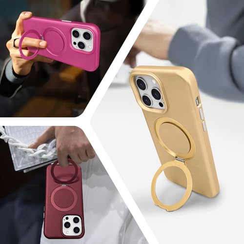 ankofave for iPhone 15 Pro Max Case with Magnetic Invisible Stand, Matte Luxury Metallic Luster, 3.0 mm Thick Protection Hard PC Scratch-Resistant Phone Case for iPhone 15 Pro Max 6.7", Rose Red - color: Rose Red, size: iPhone 15 Pro Max