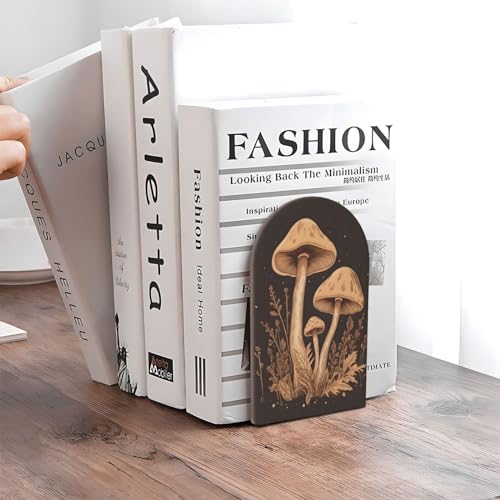 Wood Book Ends Non-Skid Bookends Vintage Line Mushroom Book Ends for Shelves Modern Book Holder Decorative Bookends for Office Home 1 Pair - color: Vintage Line Mushroom