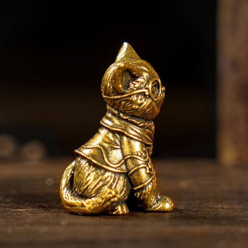 CHOVY Retro Handcrafted Scholarly Cat Ornament - 100% Solid Brass Desk Decor Intellectual Kitten Sculpture with Doctoral Glasses Vintage Style Collectible Art Piece Unique Gift for Cat Lovers - style: Doctor Cat