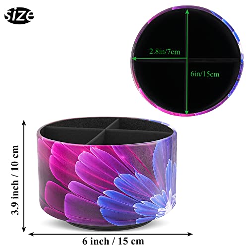 lizimandu Round Leather Art Supply Organizer,Remote Control Holder,360 Degree Spinning,Multi-Functional Pencil Holder,4 Compartments Desktop Stationary Organizer(1-Blue Fractal Flower) - color: 1-Blue Fractal Flower