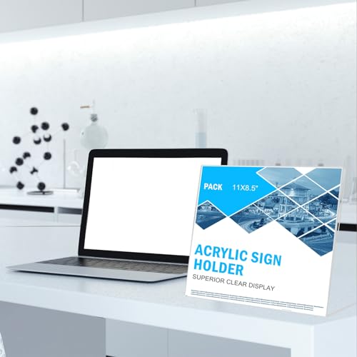 12 Pack Acrylic Sign Holder 8.5 x 11 Horizontal Slant Back Acrylic Stands for Display Plexiglass Clear Acrylic Display Stands for Ad Frame, Picture Photo Frames, Promotions, Restaurants, Office - size: Horizontal 12 Pack 11x8.5''