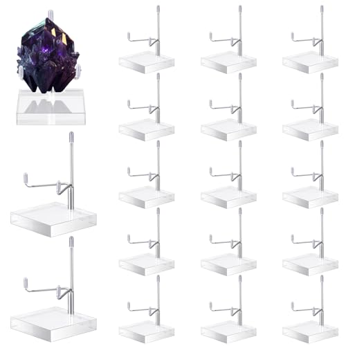 RattanView 16 Pcs Adjustable Metal Arm Display Stand Crystal Holder Easel Display with Acrylic Base Easel Rock Mineral Stand for Geodes Mineral Agate Collection(Silver) - color: Silver