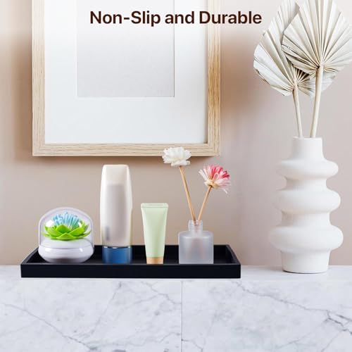 Bathroom Vanity Tray, 11.8 x 5 Inch Silicone Kitchen Sink Tray for Perfume Soap Towel Bathroom Accessory for Soap Dispenser Bathroom Countertop Trays, M, Black - color: Black, size: 11.8" x 5" x 0.7"