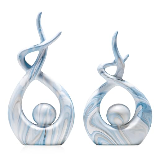 Blue Sculptures Home Decor, Dining Room Table Centerpiece Living Room Decor, Ceramic Statues Shelf Decor, Modern Abstract Art Desktop Entrance Table Decorations (2pcs) - color: Blue Marble Small Set