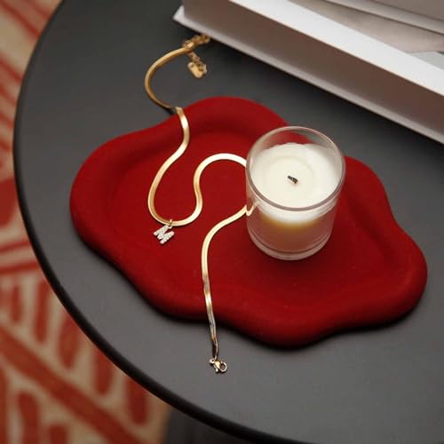 Jewelry Dish Trinket Tray for Women, Ring Dish Holder, Unique Cloud Shape Ceramic Plate Cute Things Vanity Aesthetic Room Decor Mother's Day Birthday (Flocked Scarlett) - color: Flocked Scarlett