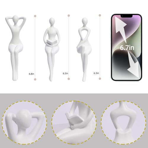 Quoowiit White Thinker Statue Unique Ornament Sculpture, Art Modern Home Decor Accents Bookshelf Decor, Creative Table Decorations for Living Room Desk 3 Piece - color: White