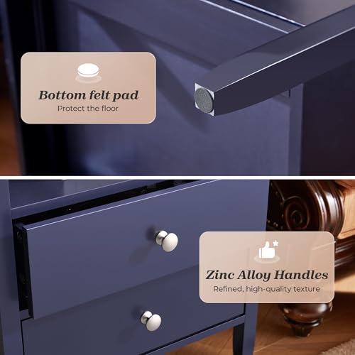 Huuger Blue Nightstand Set of 2, Night Stand with Charger Station, Bedside Table with 2 Drawers, Bed Side Tables for Bedroom, Modern Nightstands, Metal Knobs, Painted Surface - color: Blue