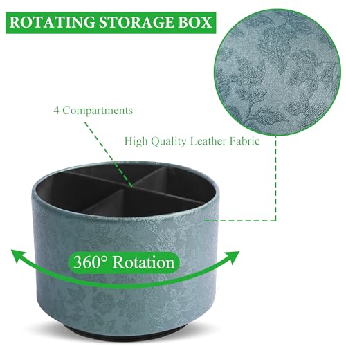 lizimandu Round Leather Art Supply Organizer,Remote Control Holder,360 Degree Spinning,Multi-Functional Pencil Holder,4 Compartments Desktop Stationary Organizer(1-Liuli Green) - color: 1-Liuli Green
