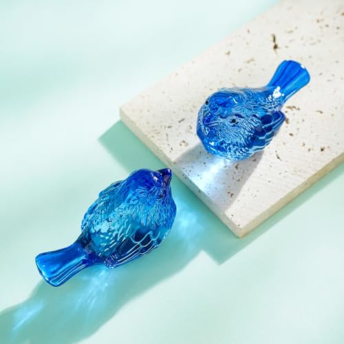 QFkris 3" Small Bird Statues Home Decor Accents 2 Pack Blown Glass Birds Decor for Tabletop, Office Desk, Living Room, Coffee Table, Shelf, Bookshelf (2 PCAK) - style: 2Pack Blue