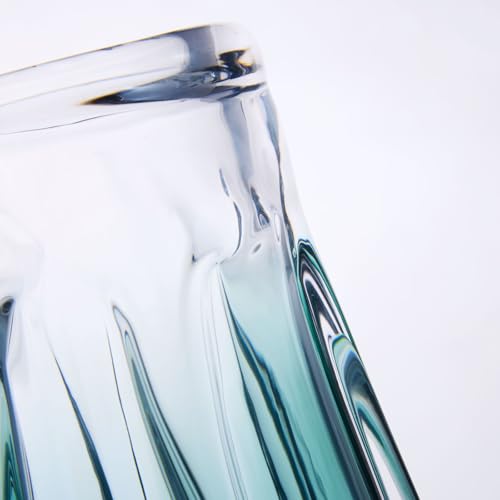 Luxury Lane Hand Blown Laine Sommerso Art Glass Vase for Home Decor 10 inch Tall Centerpiece Table Decoration - color: Forest Green Ombre, size: 10" tall