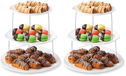 Masirs Collapsible 3-Tier Party Tray: Decorative Design Folds for Minimal Storage. an Elegant Serving Tray for Sandwiches, Cake, Sliced Cheese, and Deli Meat. (Pack of 2) - size: Party Tray (Pack of 2), style: Party Tray