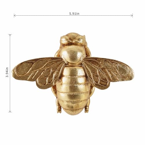 Gold Honey Bee Wall Arts Decor Insect Animal Wall Sculpture Resin Honeybee Home Hanging Decoration for Living Room Bedroom Bathroom Dining Room Kitchen Housewarming Gifts Indoor Outdoor Décor