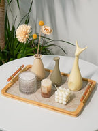 JUPELI 16" x 12" Bamboo Serving Tray with Handles – Marble Pattern Decorative Rectangle Tray for Coffee Table, Kitchen, Vanity, Bathroom, or Ottoman – Perfect for Bread Food Fruit Display & Storage - style: 1 PACK-Square-15.5" X 11.5"