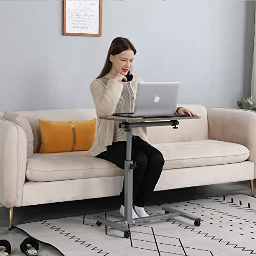 Furist Adjustable Overbed Bedside Table with Wheels Hospital Bed Table Portable Computer Stands Movable Desk Computer Table for Bed Laptop Stand for Couch - color: Oak Grey
