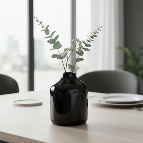 Sunddo Black Ceramic Vase for Flower - 5 Inch Small Modern Decorative Vase for Living Room, Farmhouse Bottle Vases Home Decor, Window, Office, Night Stand Decor, Kitchen, Bathroom Decoration - color: Black, size: 5 inch